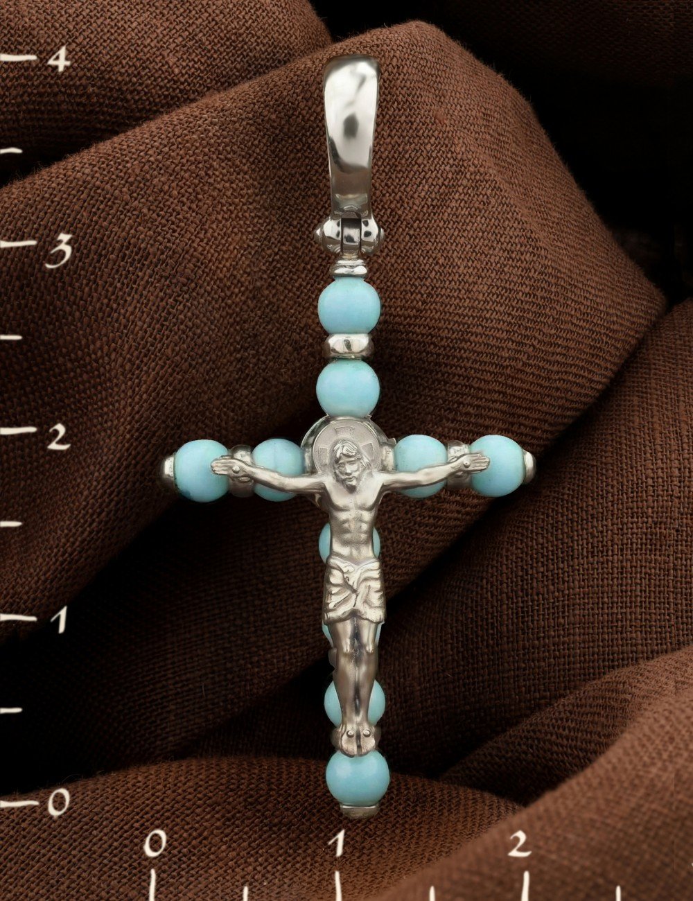 Крест из белого золота c бирюзой