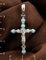 Крест из белого золота c бирюзой