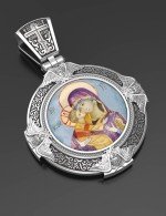Образок из белого золота c эмалью и иконописью
