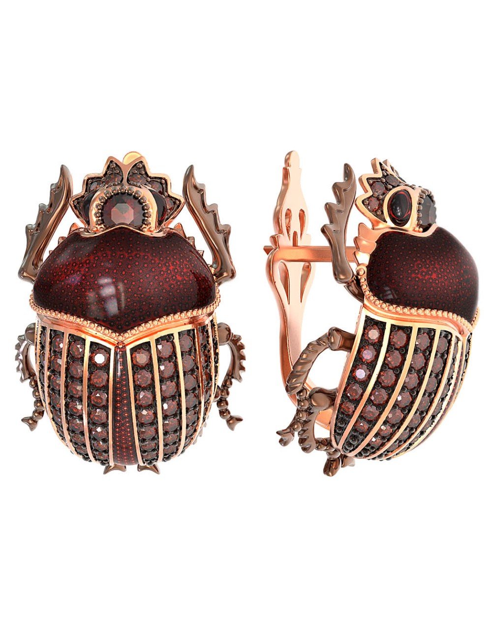 Серьги из золота c эмалью, фианитом и гранатом