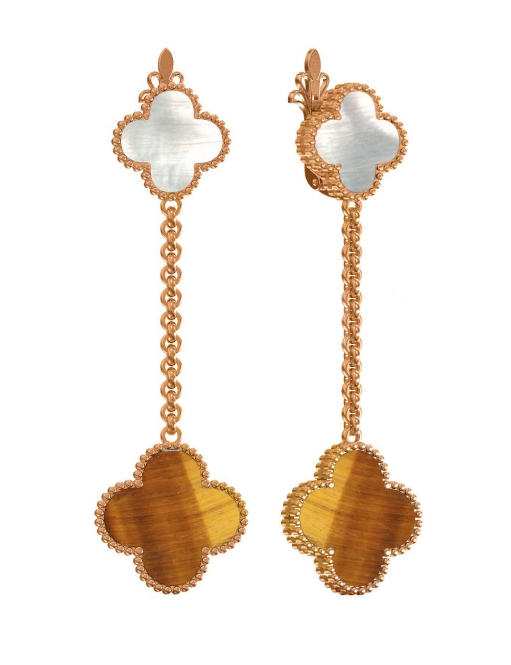 Серьги из золота c тигровым глазом и перламутром