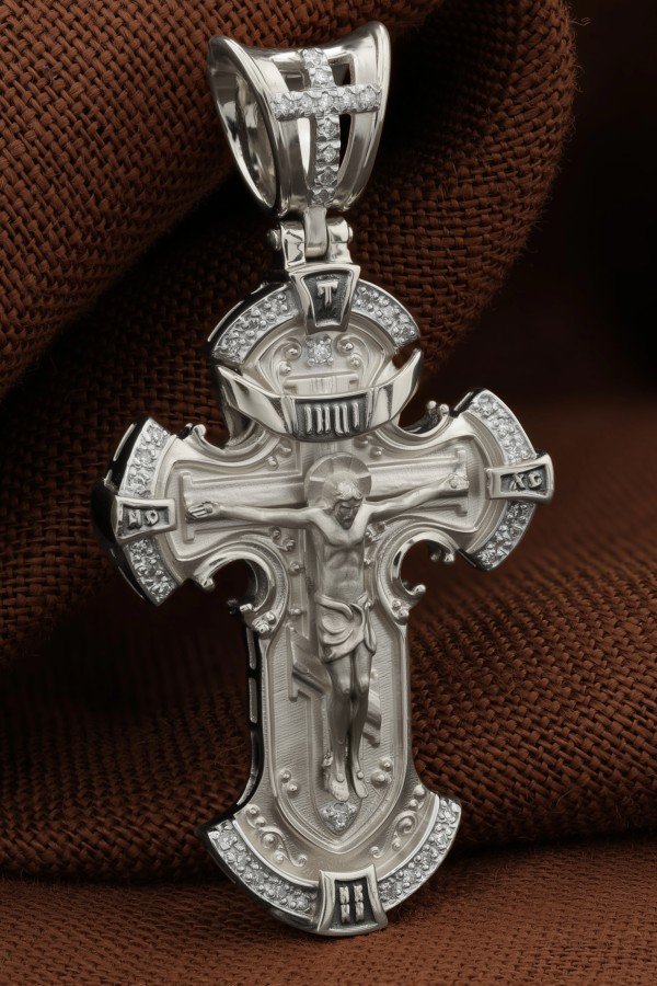 Крест из белого золота c бриллиантами