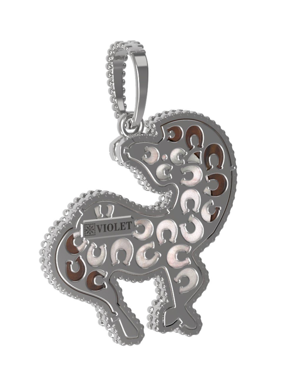 Подвеска из белого золота c эмалью, тигровым глазом и перламутром