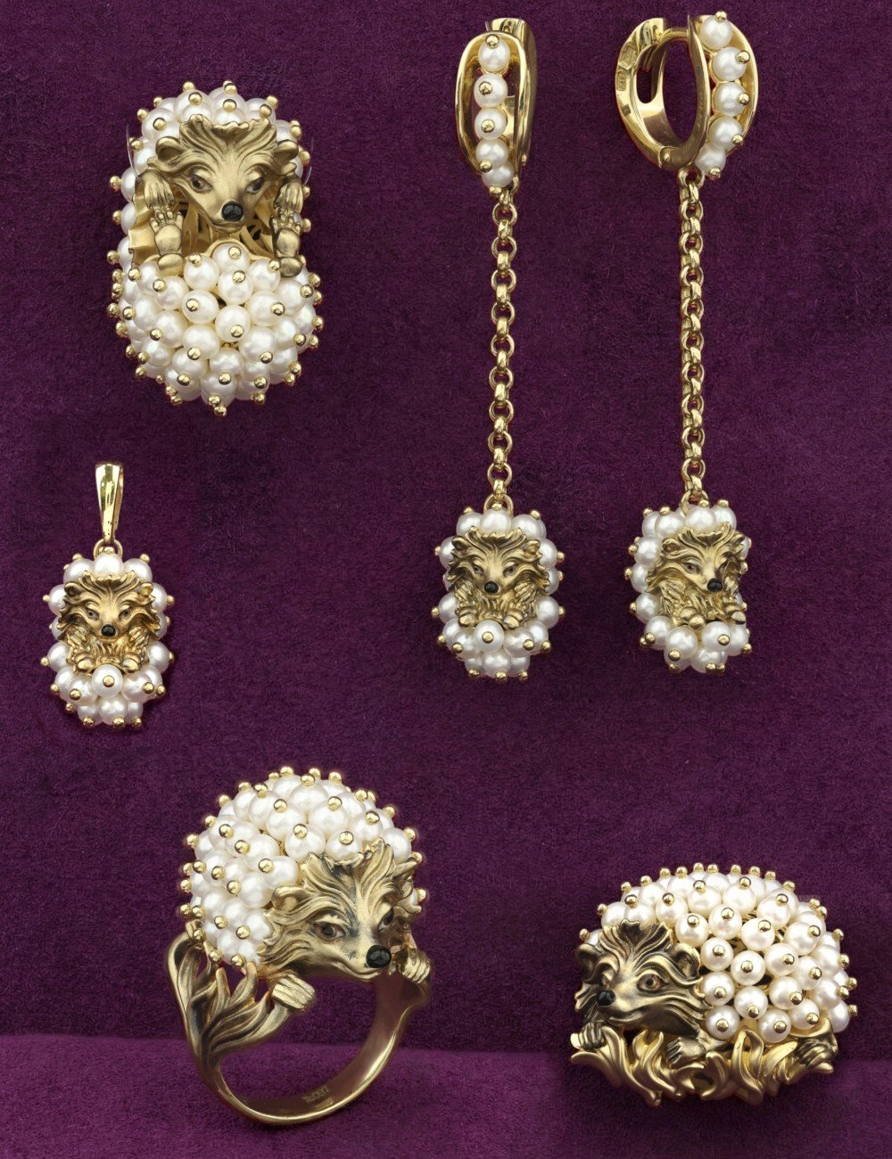 Подвеска из лимонного золота c эмалью и жемчугом