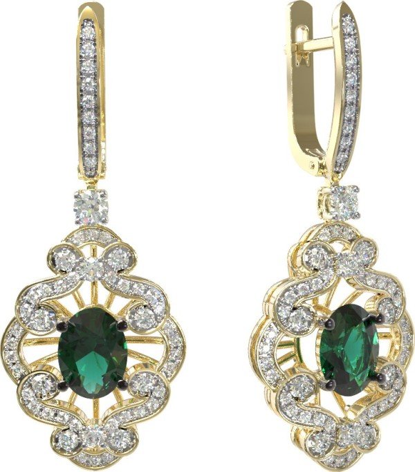 Серьги из лимонного золота c бриллиантами и изумрудом