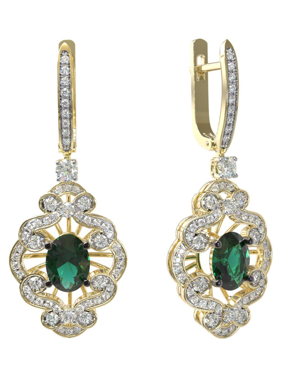 Серьги из лимонного золота c бриллиантами и изумрудом