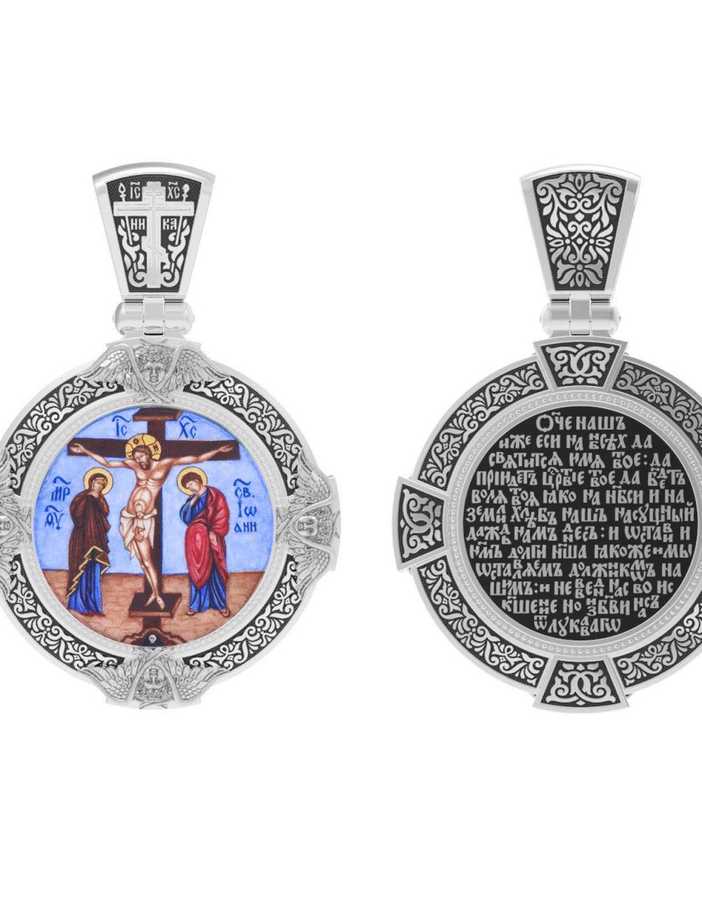 Образок из белого золота c эмалью и иконописью