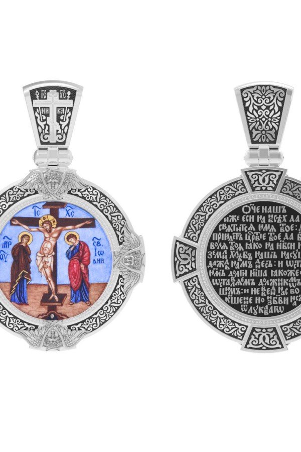 Образок из белого золота c эмалью и иконописью