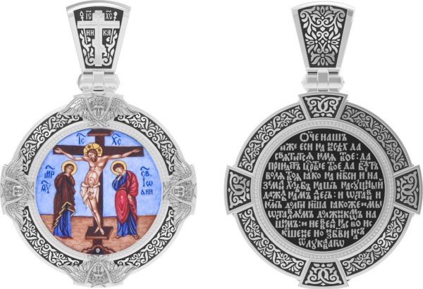 Образок из белого золота c эмалью и иконописью
