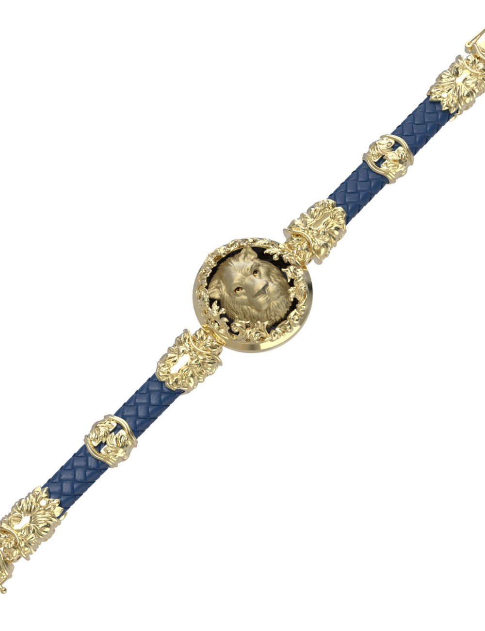 Браслет из лимонного золота c эмалью, кожаным шнурком и ониксом