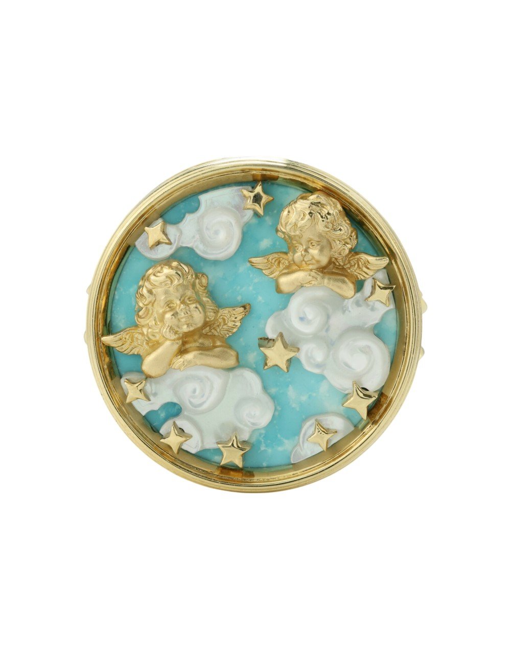 Кольцо из лимонного золота c бирюзой и перламутром