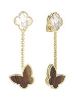 Серьги из лимонного золота c тигровым глазом и перламутром