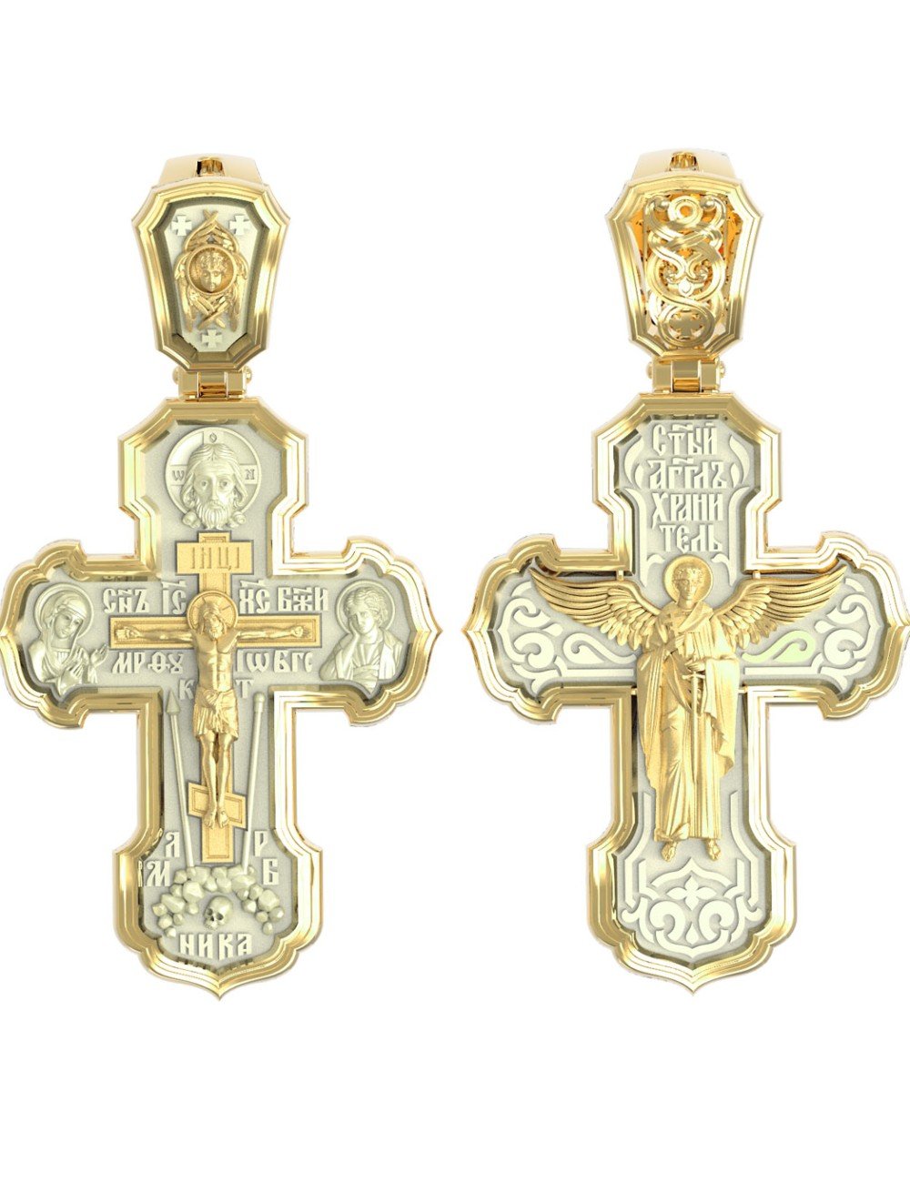 Крест из лимонного золота c бивнем мамонта