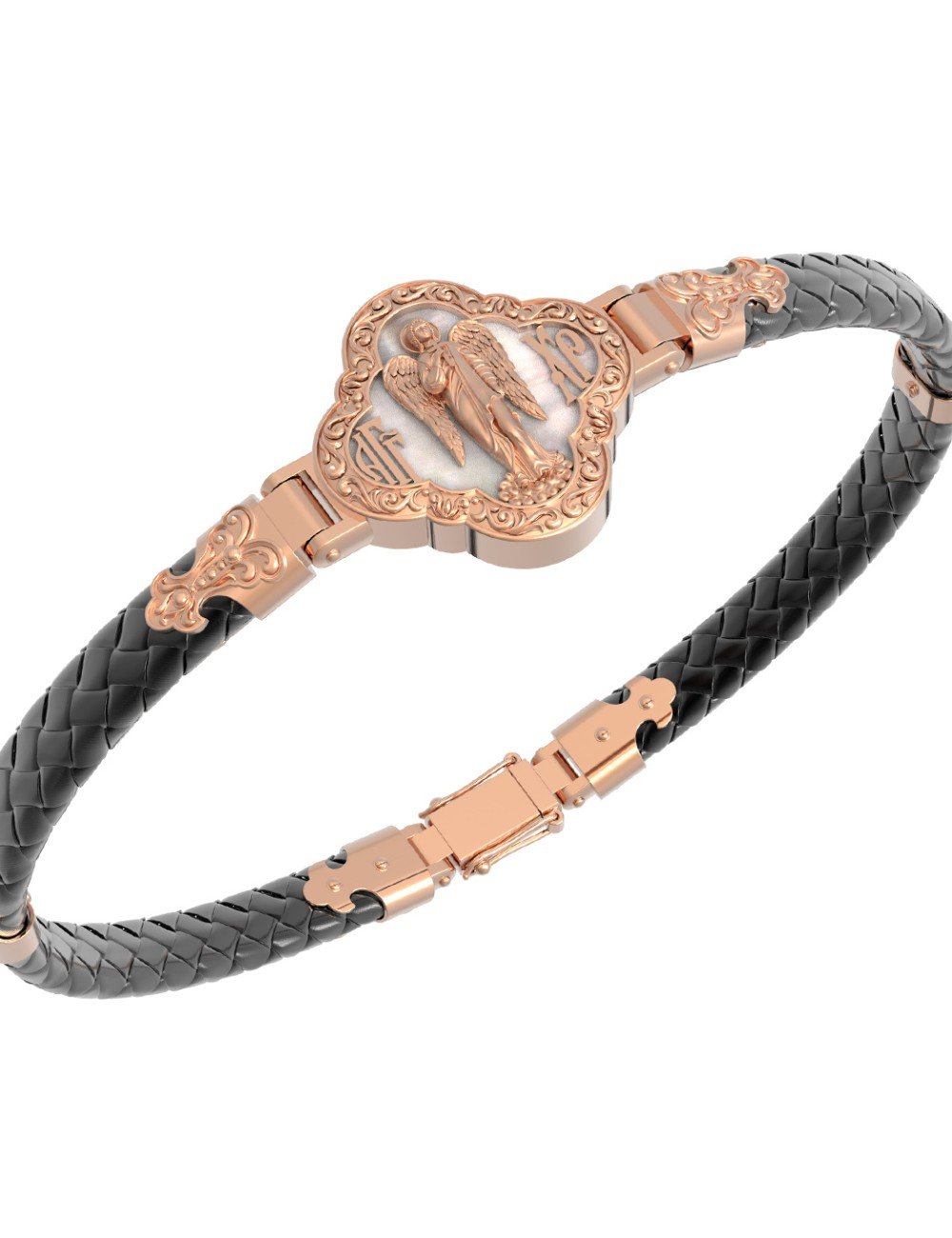 Браслет из золота c шнурком и перламутром