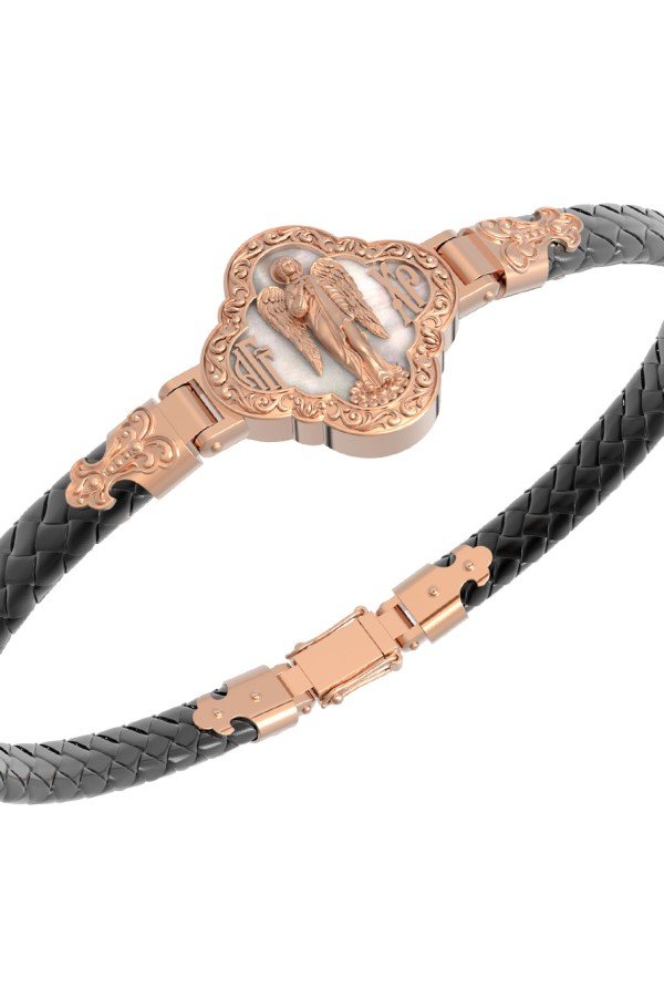 Браслет из золота c шнурком и перламутром