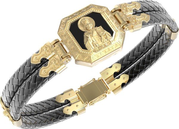 Браслет из лимонного золота c шнурком и ониксом