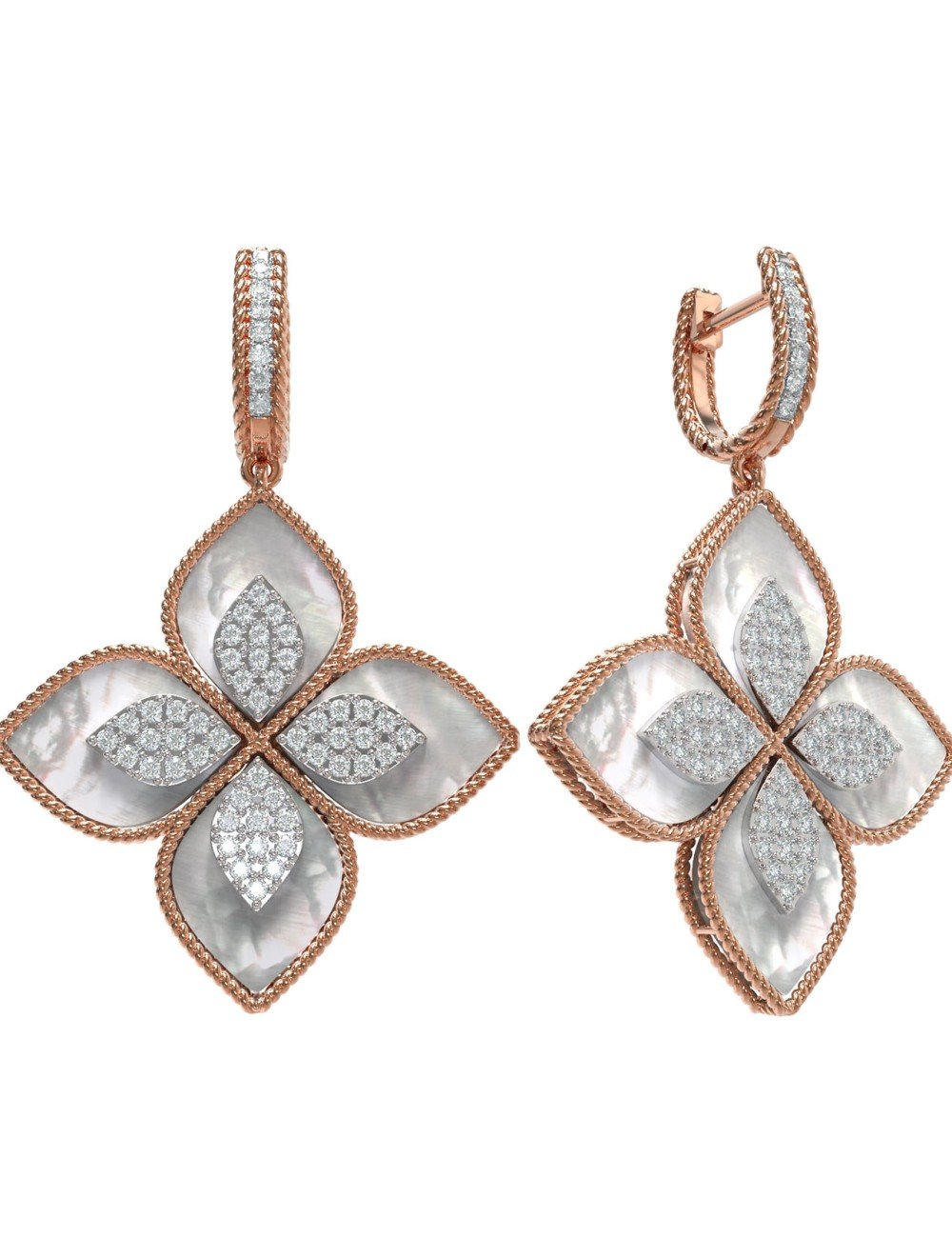 Серьги из золота c бриллиантами и перламутром