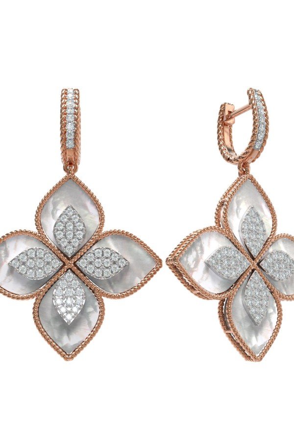 Серьги из золота c бриллиантами и перламутром