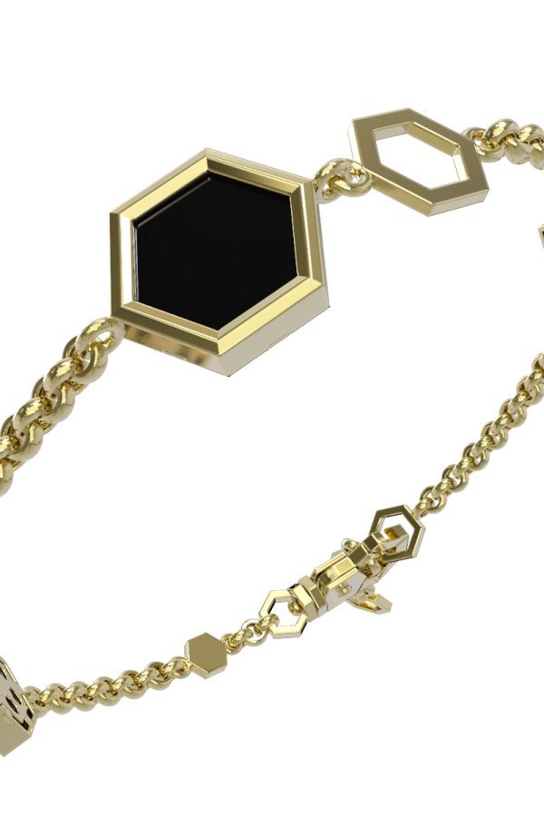 Браслет из лимонного золота c бриллиантами, ониксом и перламутром