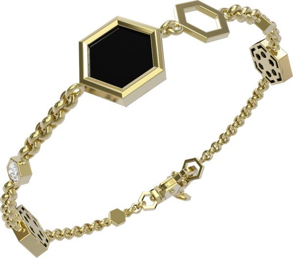 Браслет из лимонного золота c бриллиантами, ониксом и перламутром