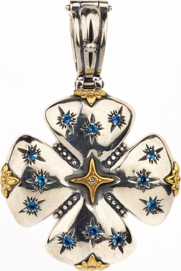 Крест из серебра и золота c фианитом, бриллиантами и рубином