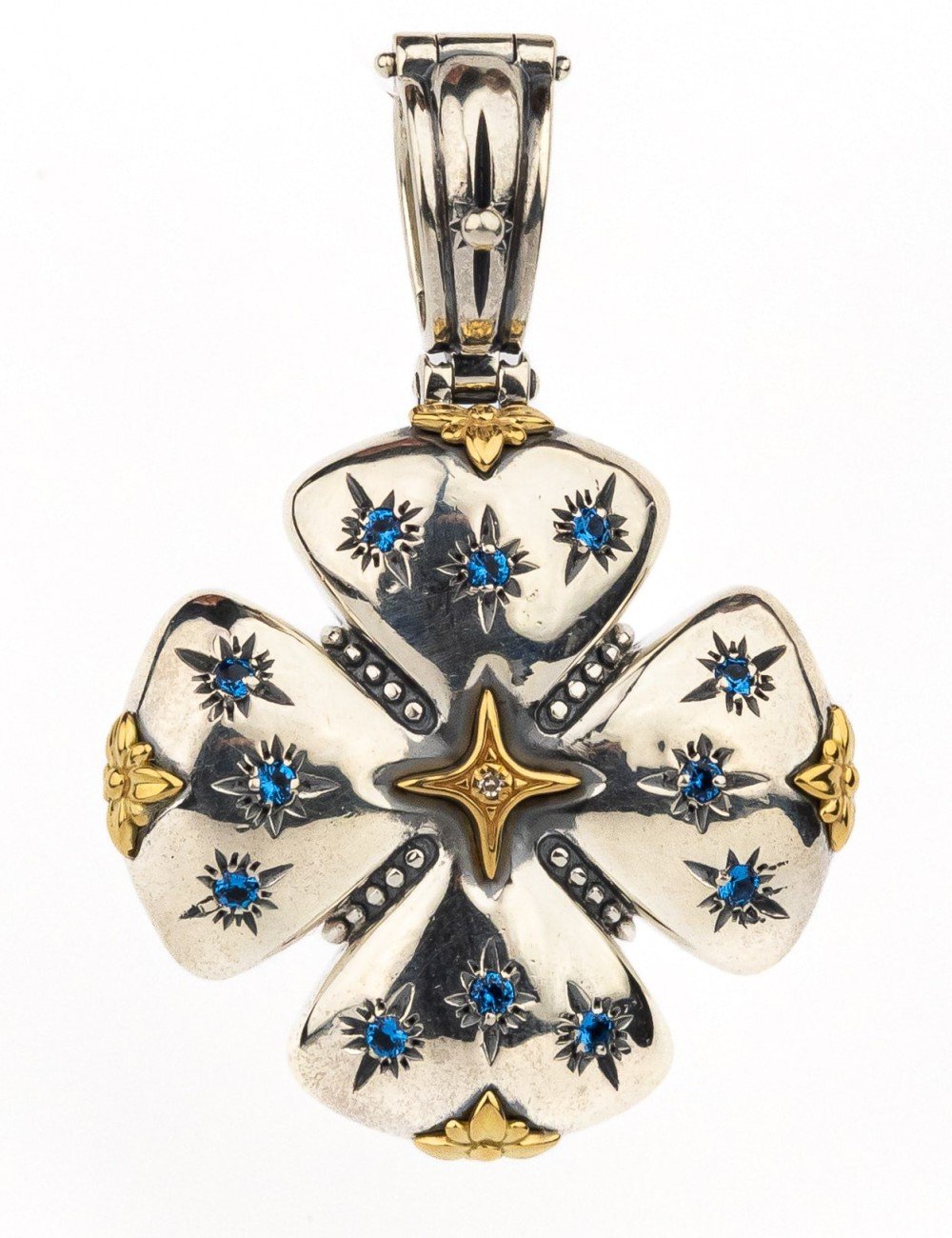 Крест из серебра и золота c фианитом, бриллиантами и рубином