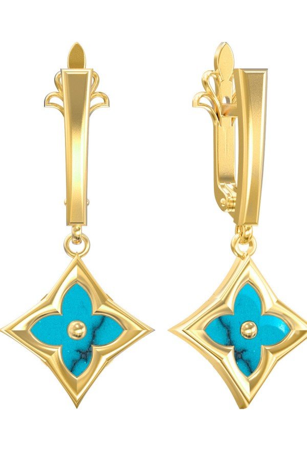 Серьги из лимонного золота c бирюзой