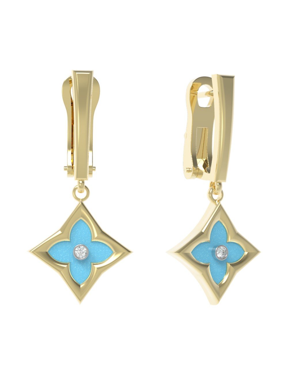 Серьги из лимонного золота c бриллиантами и бирюзой
