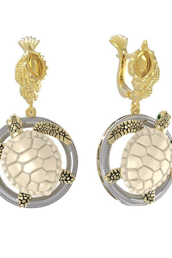 Серьги из лимонного золота c эмалью и бивнем мамонта