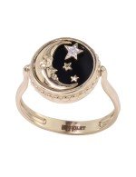 Кольцо из лимонного золота c бриллиантами, ониксом и перламутром