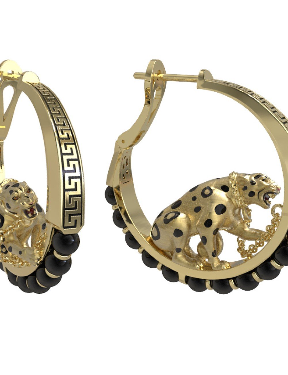 Серьги из лимонного золота c эмалью и ониксом