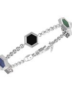 Браслет из белого золота c ониксом, лазуритом, малахитом и перламутром