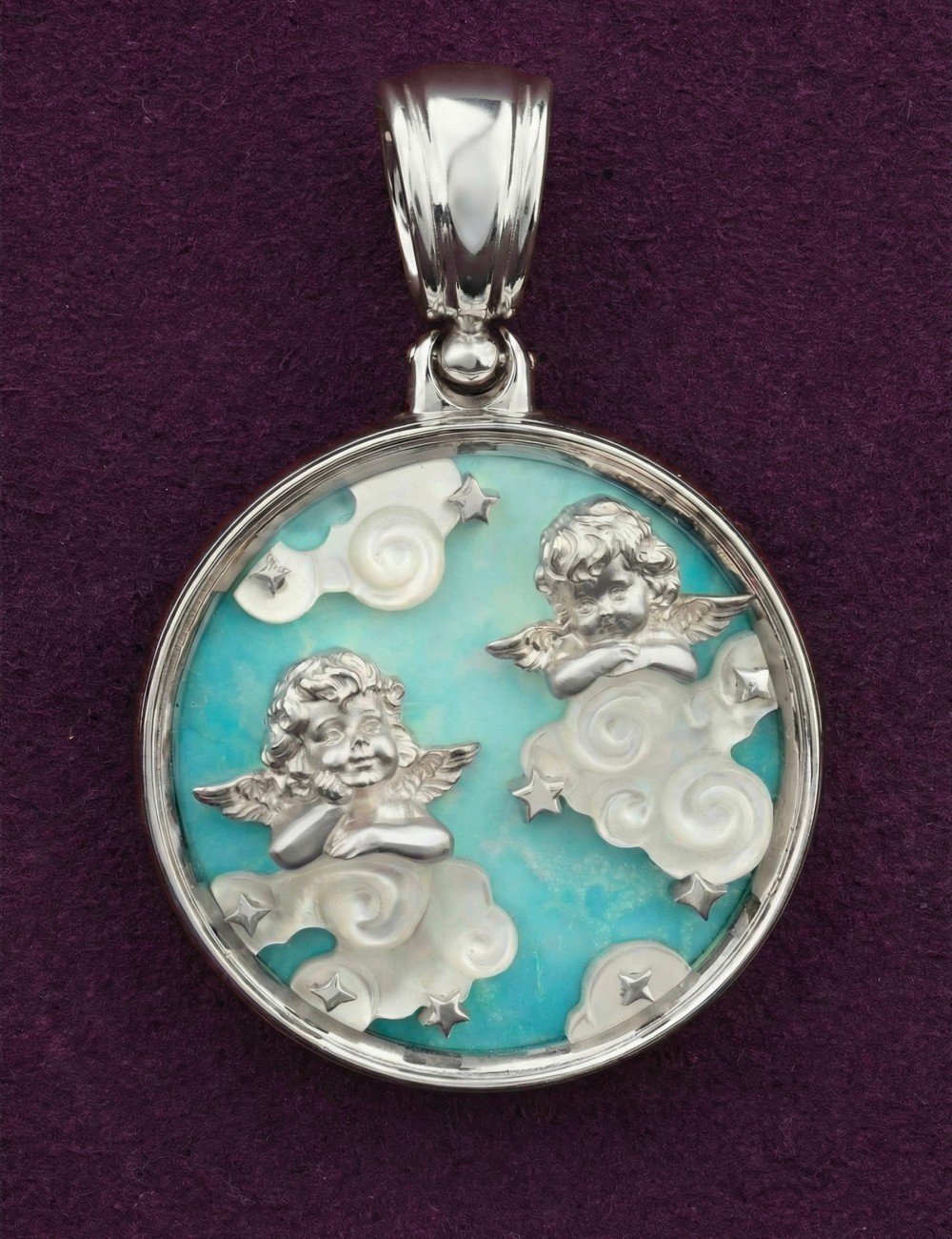 Подвеска из белого золота c бирюзой и перламутром