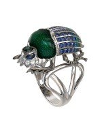 Кольцо из белого золота c эмалью, фианитом и сапфиром