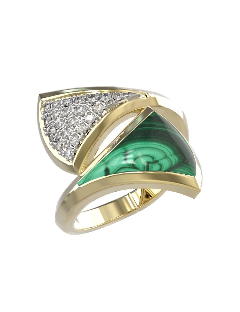 Кольцо из лимонного золота c бриллиантами и малахитом