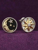 Серьги из белого золота c бриллиантами, ониксом и перламутром