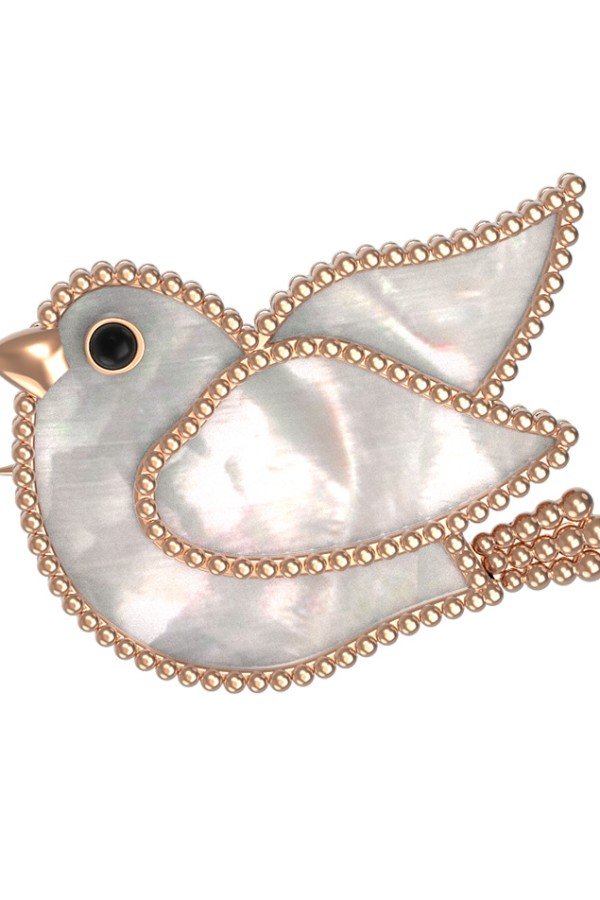 Брошь из золота c эмалью и перламутром