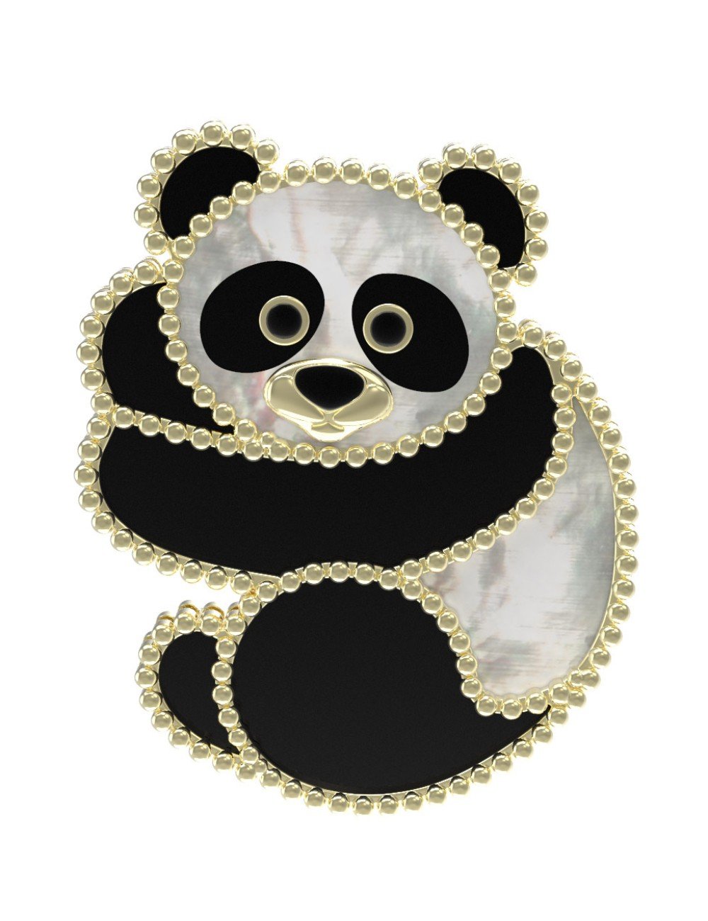 Брошь из лимонного золота c эмалью, ониксом и перламутром