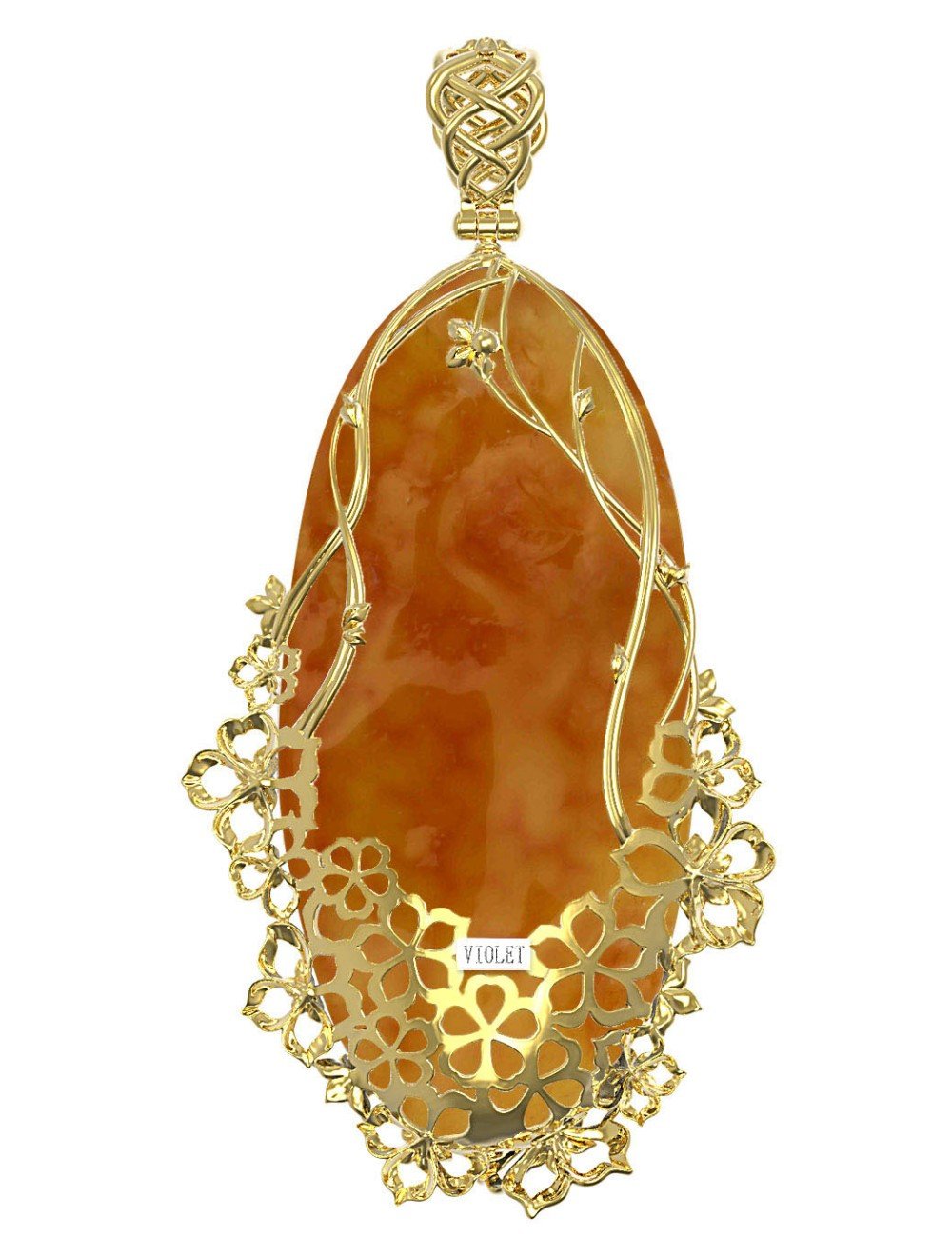 Подвеска из лимонного золота c росписным янтарём