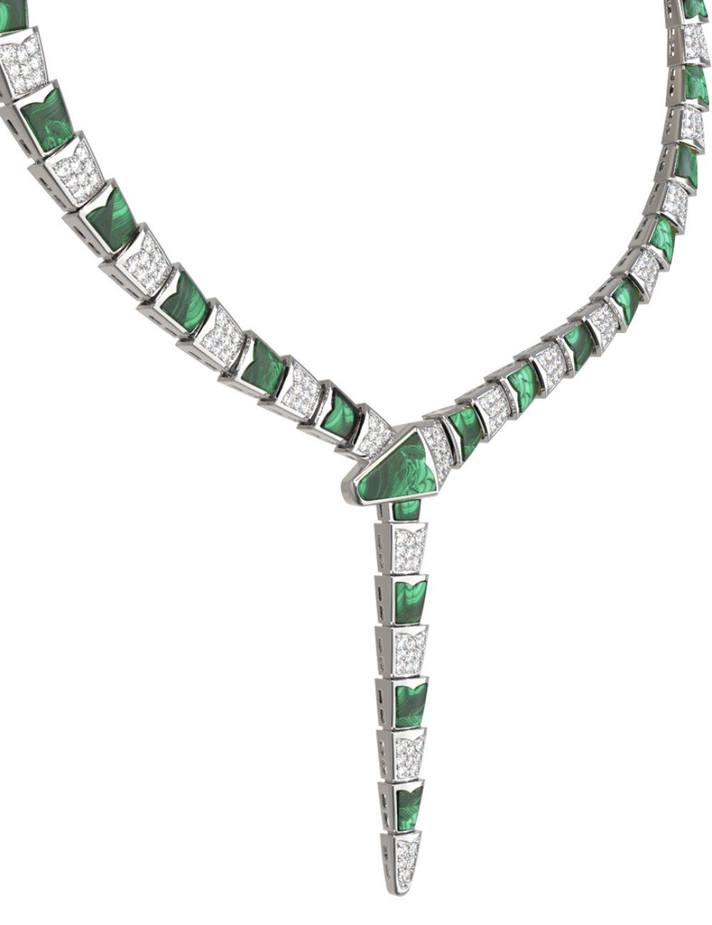 Колье из белого золота c бриллиантами и малахитом