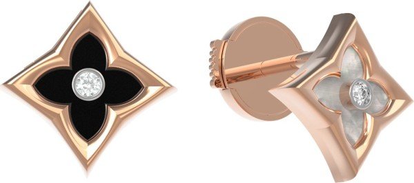 Серьги из золота c бриллиантами, ониксом и перламутром