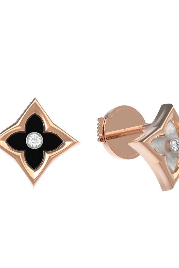 Серьги из золота c бриллиантами, ониксом и перламутром