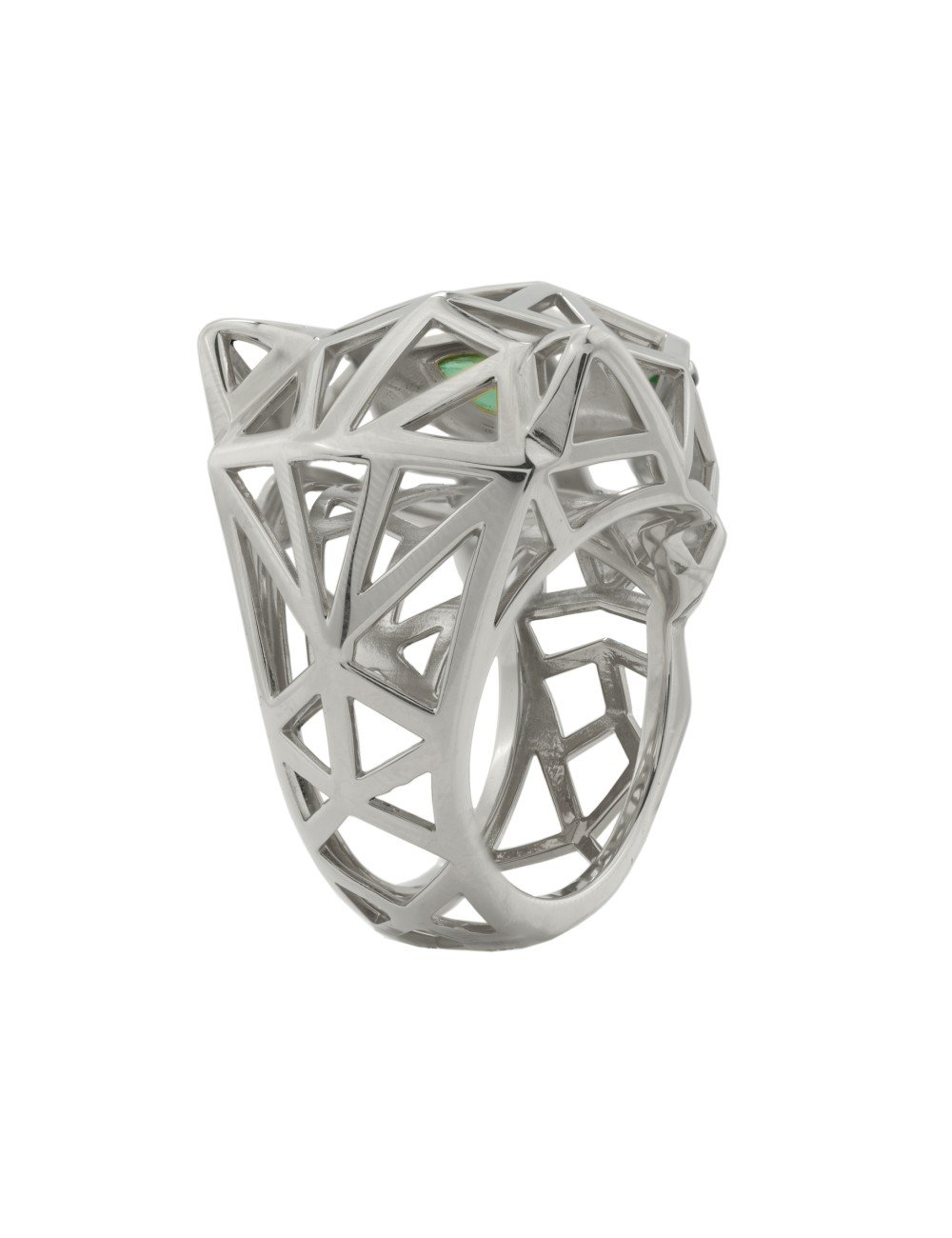 Кольцо из белого золота c изумрудом и ониксом