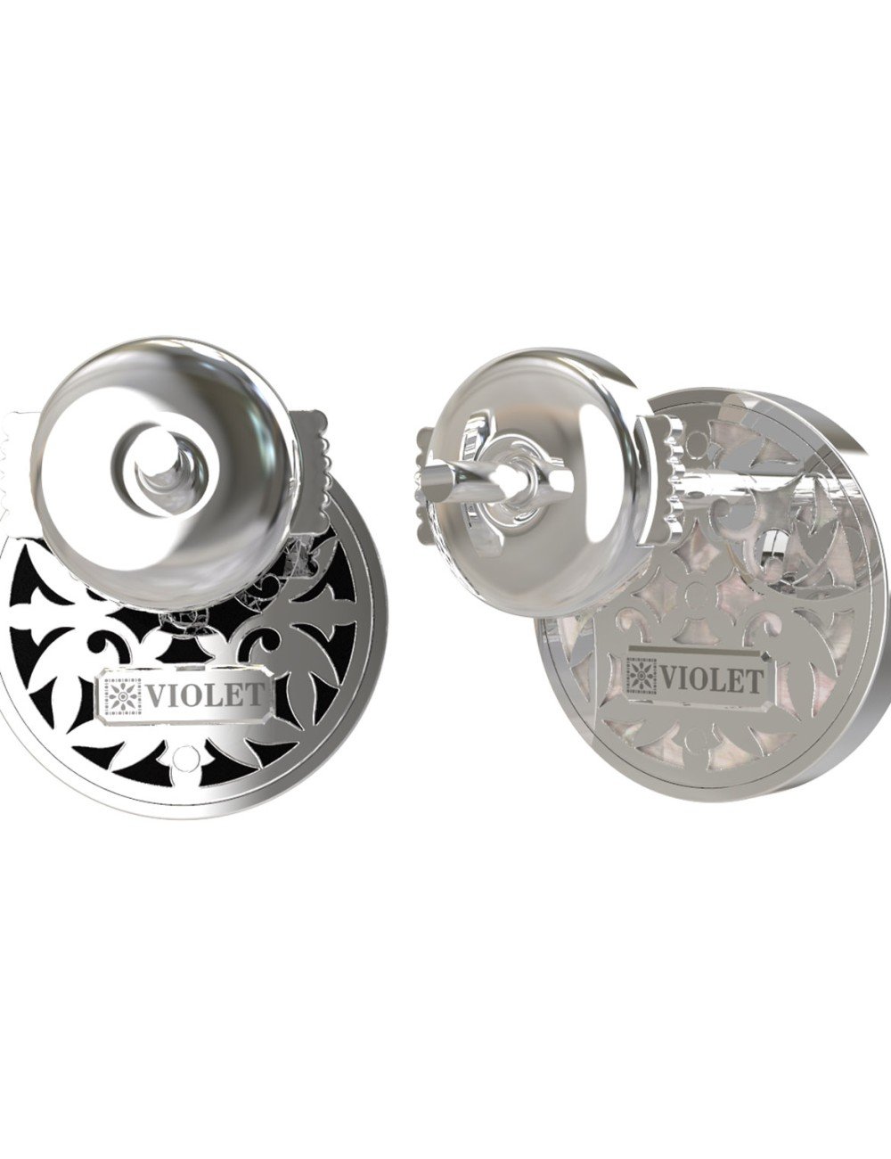 Серьги из белого золота c ониксом и перламутром