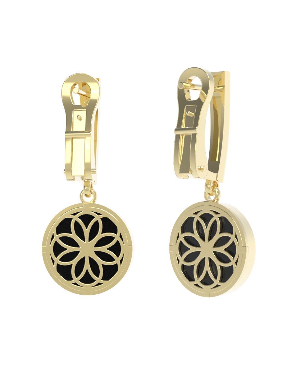 Серьги из лимонного золота c бриллиантами и ониксом