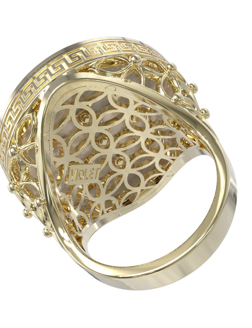 Кольцо из лимонного золота c эмалью и перламутром