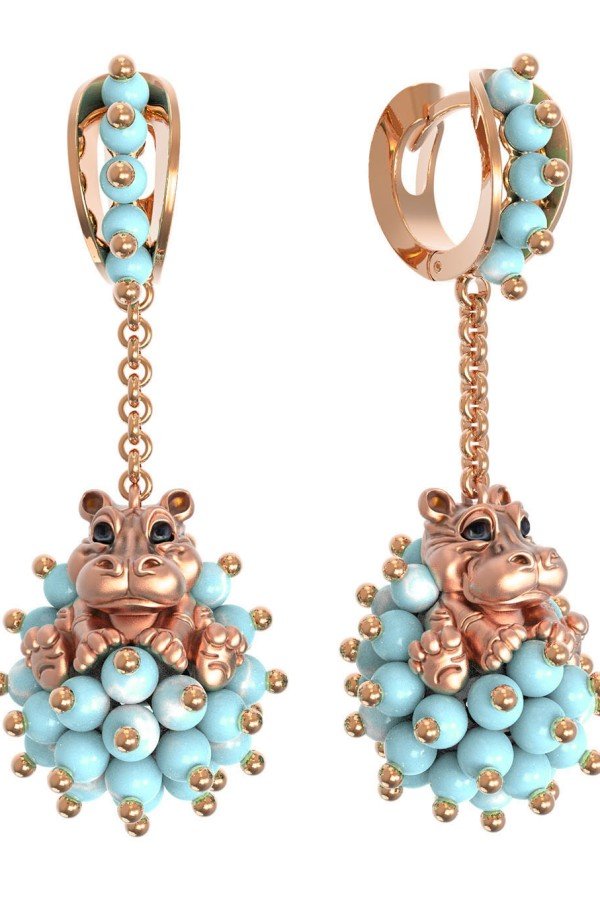 Серьги из золота c эмалью и бирюзой