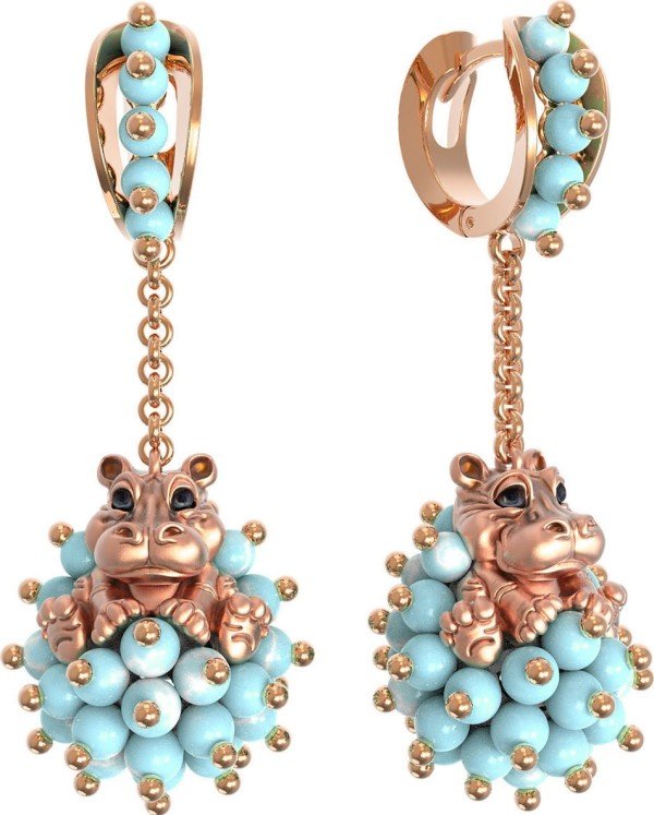 Серьги из золота c эмалью и бирюзой