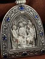 Образок из серебра 925 пробы c сапфиром