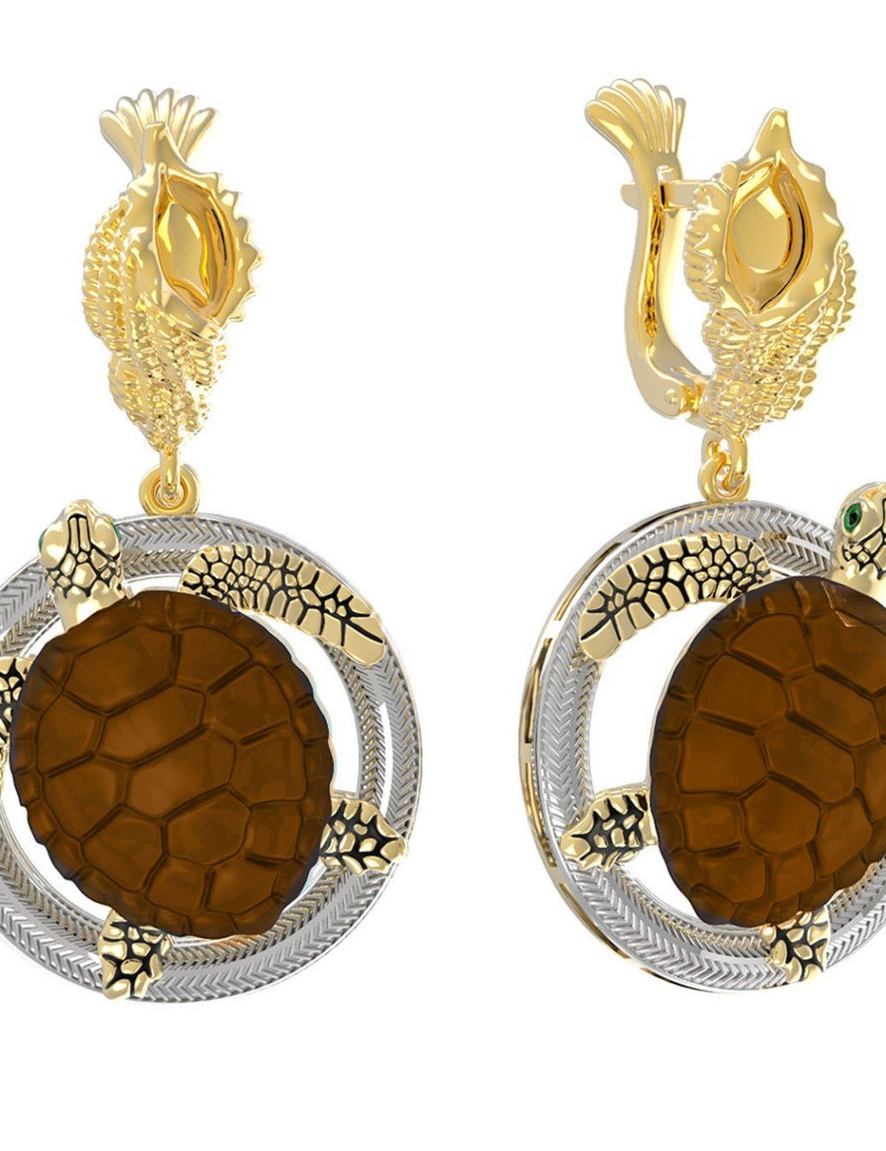 Серьги из лимонного золота c эмалью и железным деревом